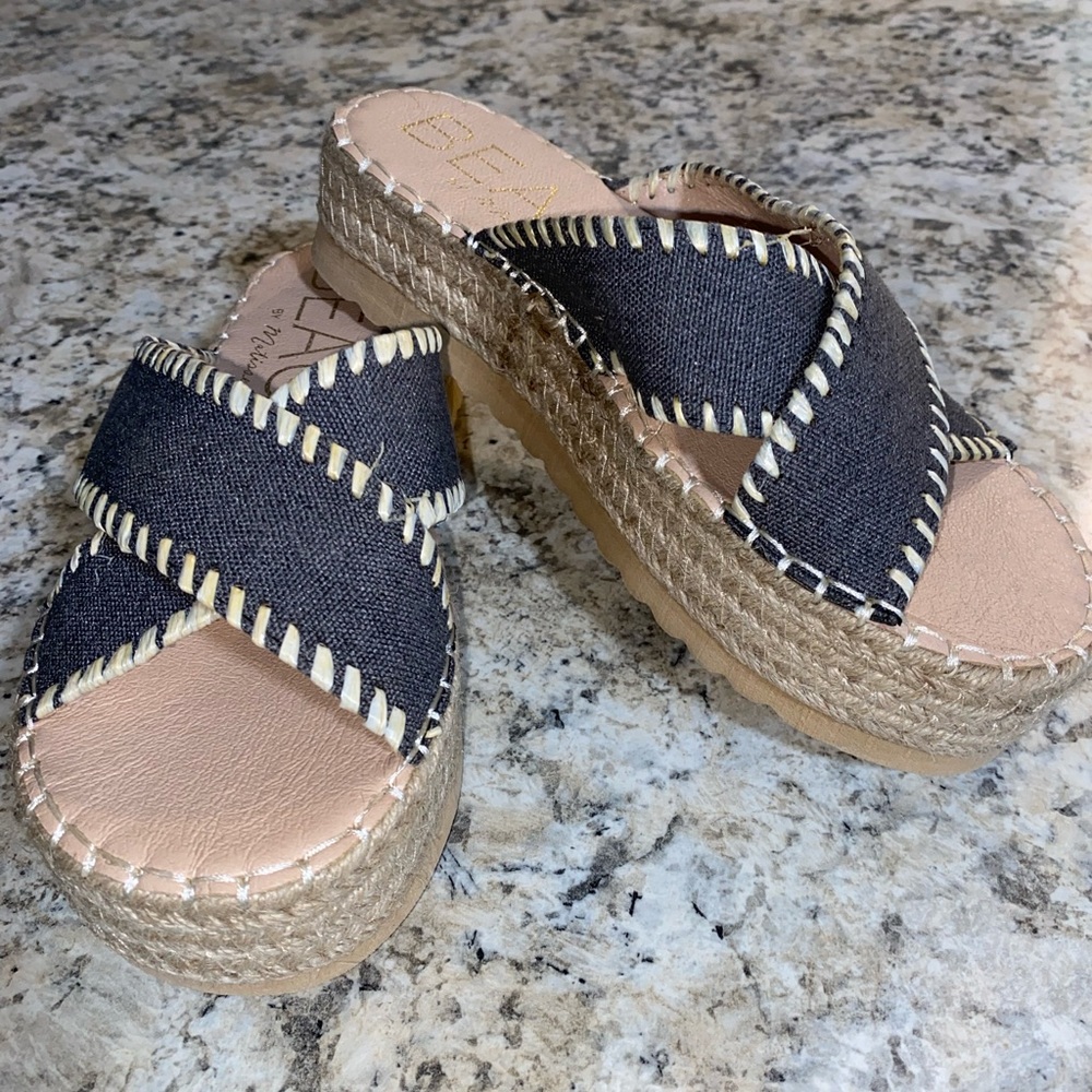 Jean material sandal wedges. Size 7 fits like 6.5. Worn once